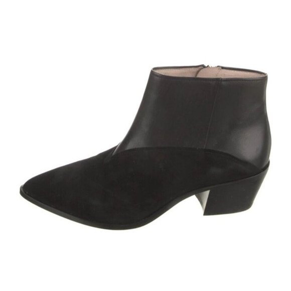 Louise Et Cie Ankle Boots 8M Black Leather Suede Chic Bootie Capsule Flaw - Picture 1 of 15